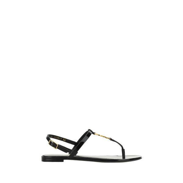Saint Laurent Cassandra Flats Sandals in Black Calfskin Leather - Women’s