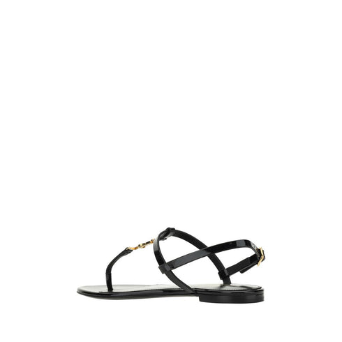 Saint Laurent Cassandra Flats Sandals in Black Calfskin Leather - Women’s