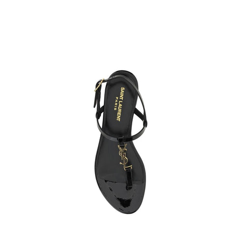 Saint Laurent Cassandra Flats Sandals in Black Calfskin Leather - Women’s