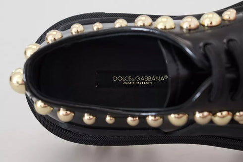Dolce & Gabbana Black Leather Trekking Derby Shoes with Gold Studs