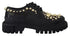 Dolce & Gabbana Black Leather Trekking Derby Shoes with Gold Studs