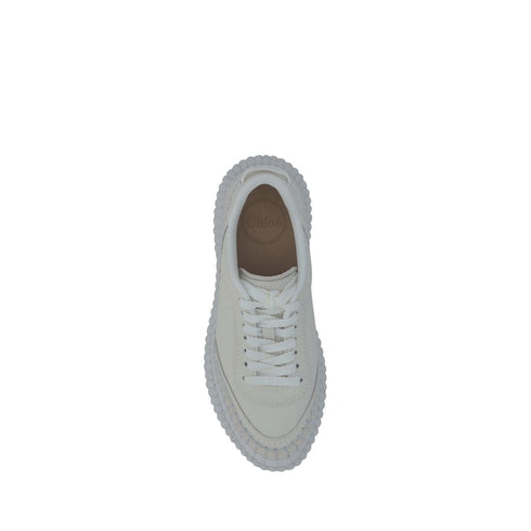 Chloé Nama Sneakers – White Calfskin Leather Platform Lace-Up Shoes for Women