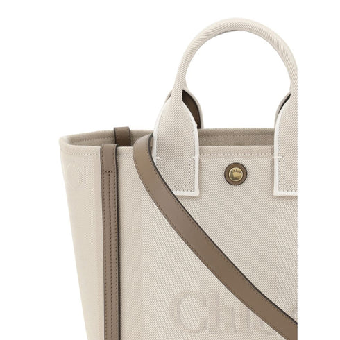 Chloé Carry Tote Bag in Cotton with Leather Trim – Women’s AW25