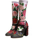 Dolce & Gabbana Floral Socks Boots Black Jersey Crystal Women’s Shoes