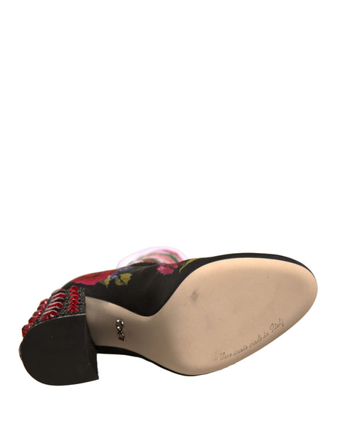 Dolce & Gabbana Floral Socks Boots Black Jersey Crystal Women’s Shoes