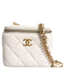 Chanel White Matelasse Lambskin Quilted Mini Vanity Case with Chain – Women