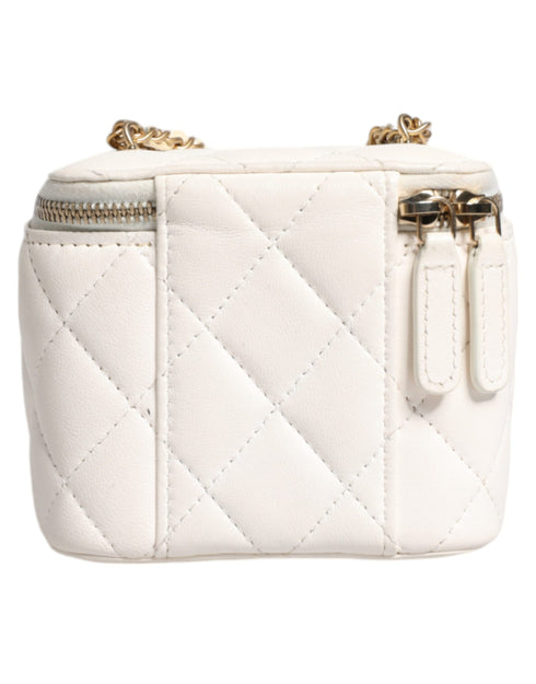 Chanel White Matelasse Lambskin Quilted Mini Vanity Case with Chain – Women