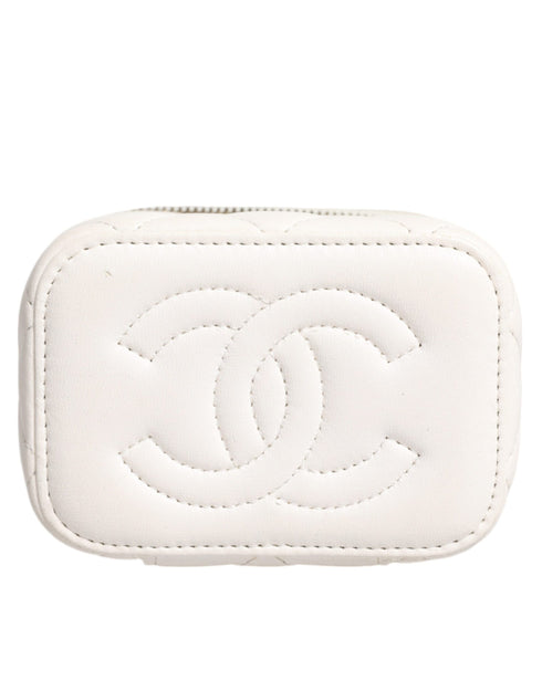 Chanel White Matelasse Lambskin Quilted Mini Vanity Case with Chain – Women