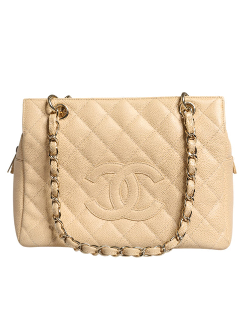 Chanel Matelasse Caviar De Coco Chain Tote Bag – Beige Leather – Gold Hardware – Women’s