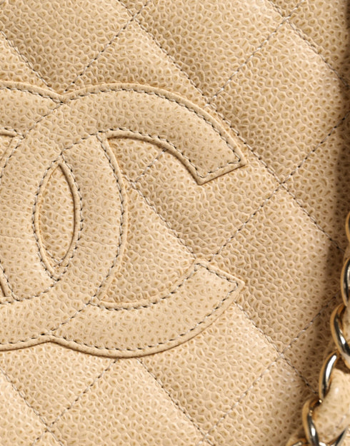 Chanel Matelasse Caviar De Coco Chain Tote Bag – Beige Leather – Gold Hardware – Women’s