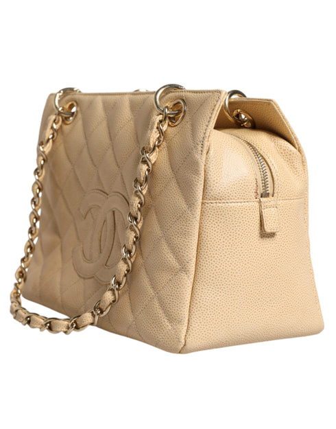 Chanel Matelasse Caviar De Coco Chain Tote Bag – Beige Leather – Gold Hardware – Women’s
