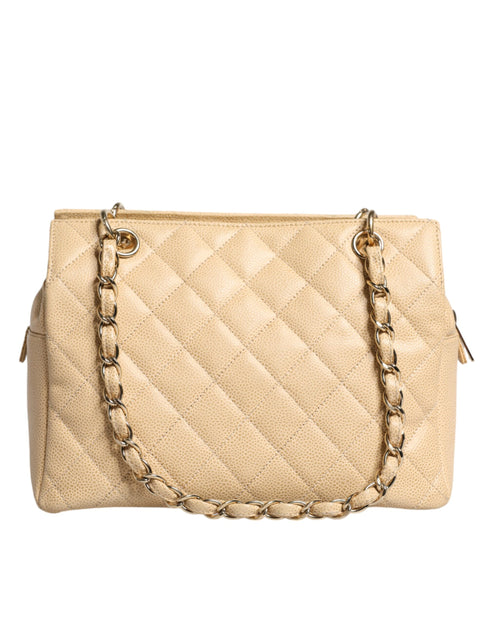 Chanel Matelasse Caviar De Coco Chain Tote Bag – Beige Leather – Gold Hardware – Women’s