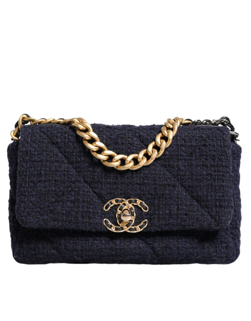 Chanel 19 Medium Flap Bag – Dark Blue Tweed – Gold Hardware – Women’s