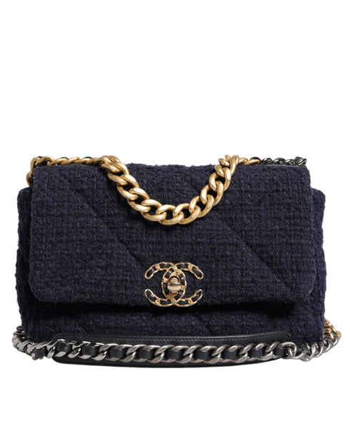 Chanel 19 Medium Flap Bag – Dark Blue Tweed – Gold Hardware – Women’s
