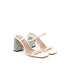 Miu Miu White Silk Block Heels Sandals with Glitter Crystal Heel – Women’s Shoes