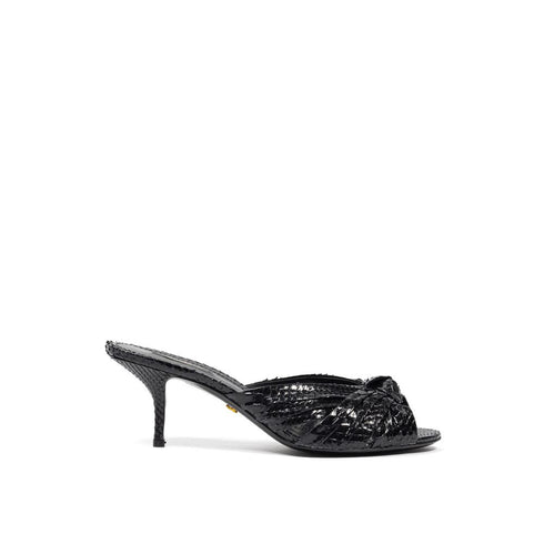 Dolce & Gabbana Keira Slide Sandals – Black Python Leather Kitten Heels for Women