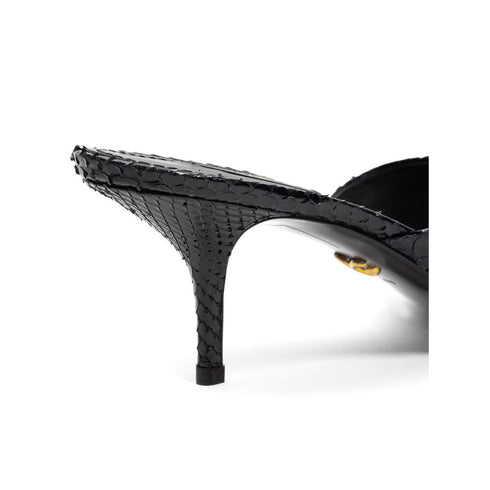 Dolce & Gabbana Keira Slide Sandals – Black Python Leather Kitten Heels for Women