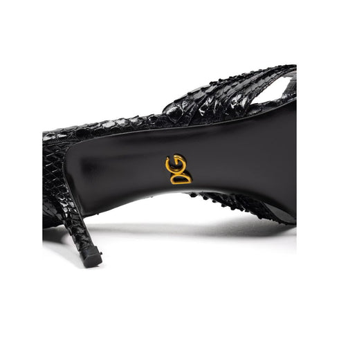 Dolce & Gabbana Keira Slide Sandals – Black Python Leather Kitten Heels for Women