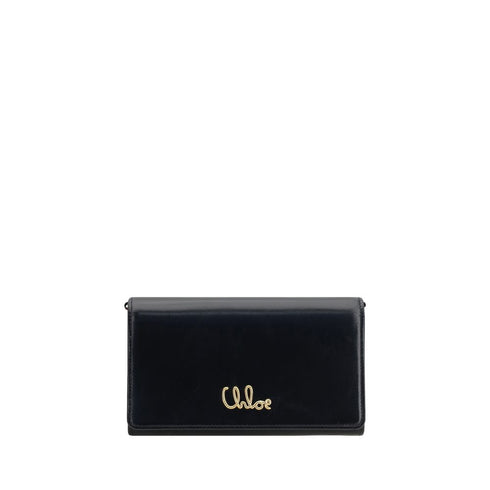 Chloé Black Calf Leather Iconic Pochette with Chain Strap – Women