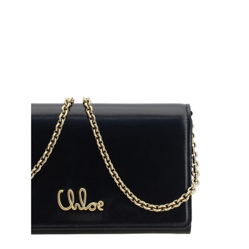 Chloé Black Calf Leather Iconic Pochette with Chain Strap – Women
