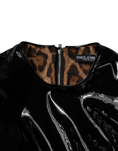 Dolce & Gabbana Black Patent Leather Puff Sleeves Mini Dress