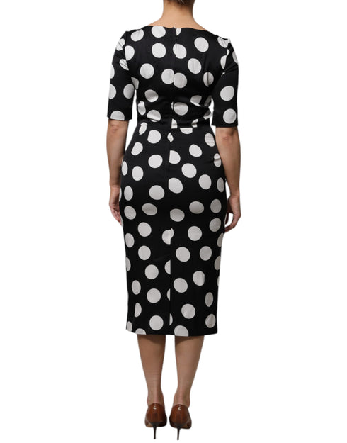 Dolce & Gabbana Black White Silk Polka Dots Sheath Midi Dress