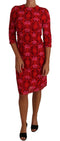 Dolce & Gabbana Floral Crochet Lace Red Pink Sheath Dress