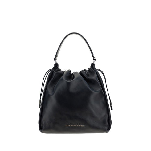 Brunello Cucinelli Mellow Bucket Bag in Black Calf Leather – Women’s Drawstring Tote