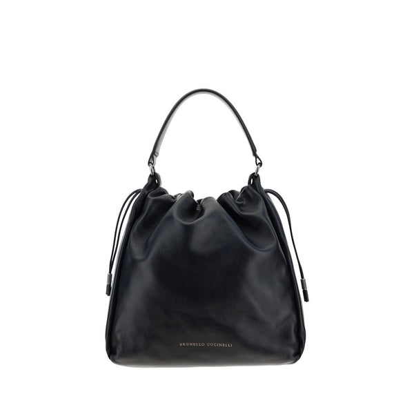 Brunello Cucinelli Mellow Bucket Bag in Black Calf Leather – Women’s Drawstring Tote