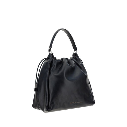 Brunello Cucinelli Mellow Bucket Bag in Black Calf Leather – Women’s Drawstring Tote