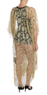 Dolce & Gabbana Gold Floral Lace Crystal Gown Cape Dress