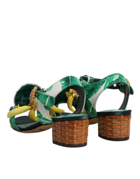 Dolce & Gabbana Green Embellished Women's Heeled Sandals – Silk, Fur & Leather