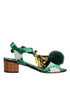 Dolce & Gabbana Green Embellished Women's Heeled Sandals – Silk, Fur & Leather