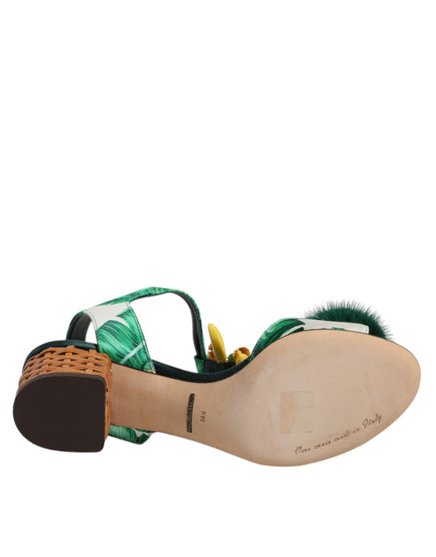 Dolce & Gabbana Green Embellished Women's Heeled Sandals – Silk, Fur & Leather
