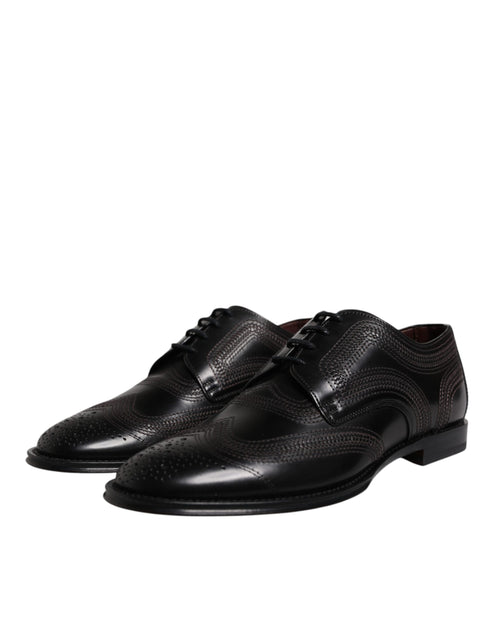 Dolce & Gabbana Black Embroidered Classic Leather Derby Dress Shoes