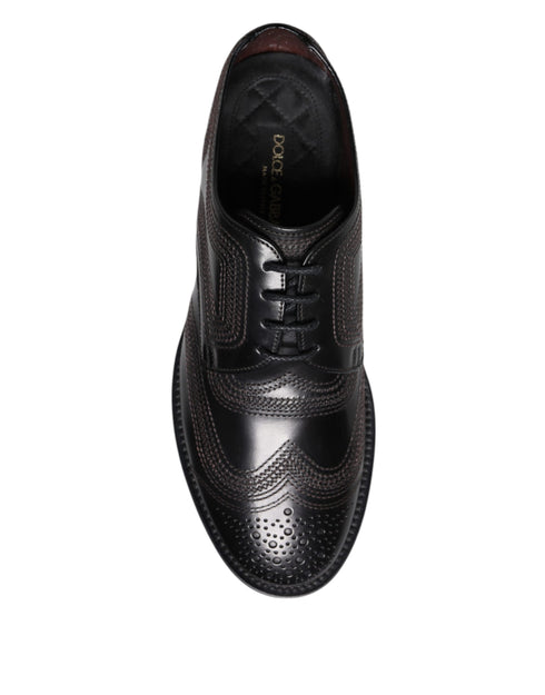 Dolce & Gabbana Black Embroidered Classic Leather Derby Dress Shoes