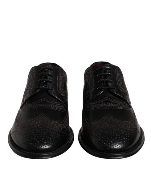 Dolce & Gabbana Black Embroidered Classic Leather Derby Dress Shoes