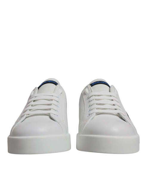 Dolce & Gabbana White Blue Leather Logo Low Top Sneakers Shoes