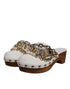 Dolce & Gabbana Raffia Clogs Sandals – White Bejeweled Chain Leather Platform Mules for Women