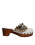 Dolce & Gabbana Raffia Clogs Sandals – White Bejeweled Chain Leather Platform Mules for Women
