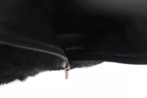 Dolce & Gabbana Xiangao Fur Flat Boots Black Leather Women’s