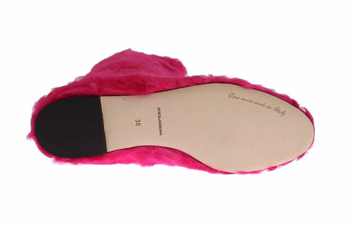 Dolce & Gabbana Pink Lamb Fur Leather Flat Boots for Women