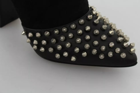 Philipp Plein Black Suede Studded Ankle Boots with Block Heels for Women
