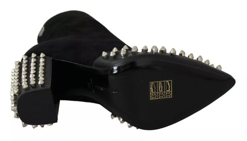 Philipp Plein Black Suede Studded Ankle Boots with Block Heels for Women