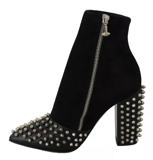 Philipp Plein Black Suede Studded Ankle Boots with Block Heels for Women