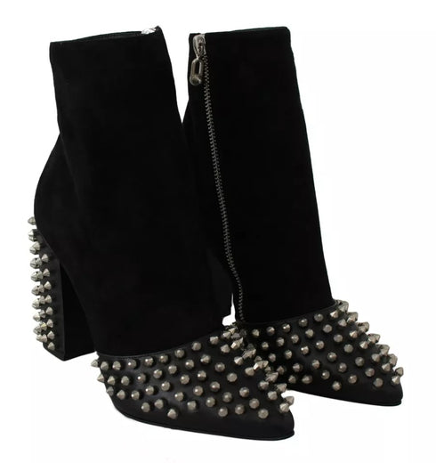Philipp Plein Black Suede Studded Ankle Boots with Block Heels for Women