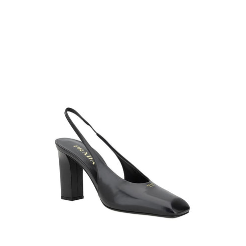 Prada Black Calf Leather Pumps Women’s Designer Slingback Décolleté Heels