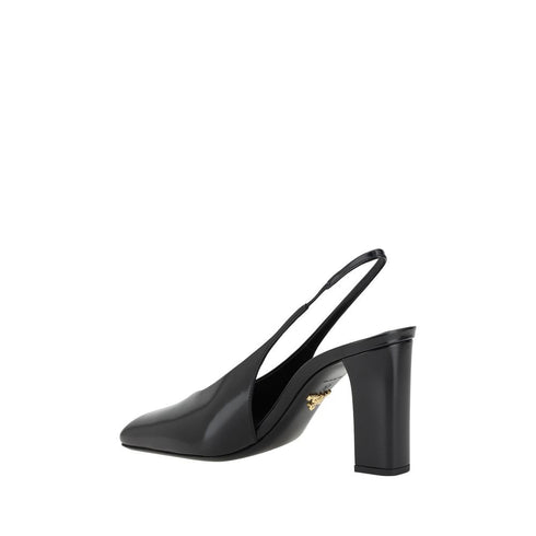 Prada Black Calf Leather Pumps Women’s Designer Slingback Décolleté Heels