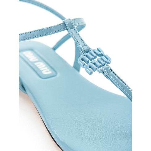 Miu Miu Thong Sandals – Blue Patent Leather T-Strap Flip-Flops for Women