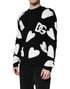 Dolce & Gabbana Black Hearts Silk Crew Neck Pullover Sweater